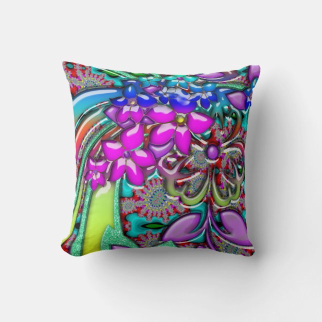 Almofada Arco-íris fresco Funky de flores retros (Frente)