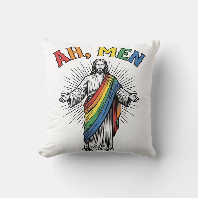 Almofada Arco-íris Religioso Vintage Ah Homens (Frente)