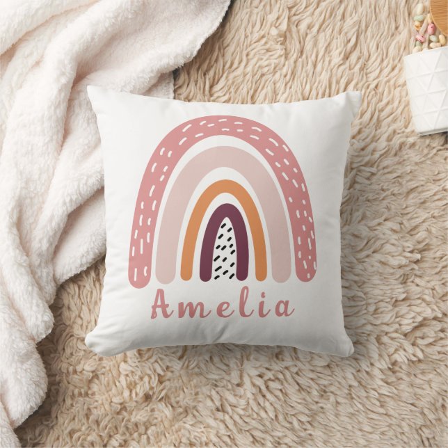 Almofada Arco-íris Rosa Boho com Nome Personalizado (Cobertor)