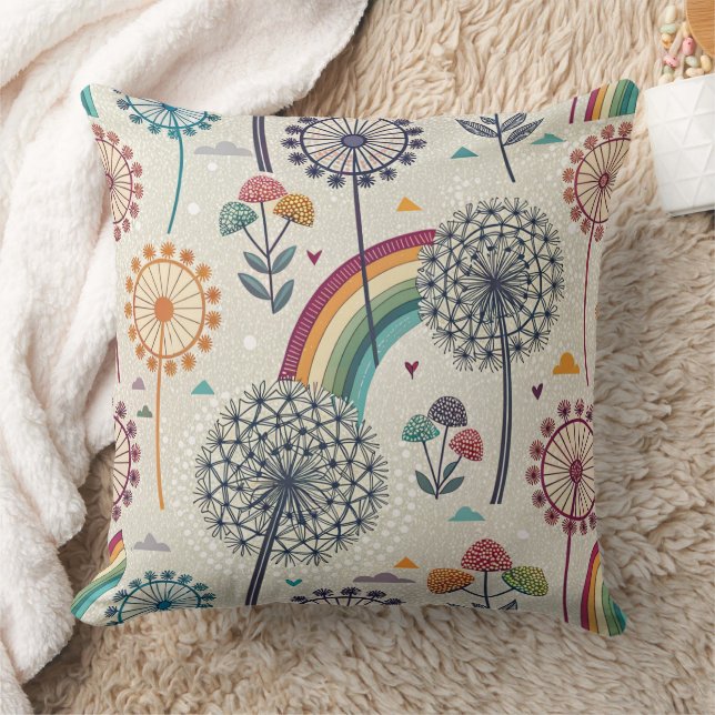 Almofada Arco-Íris Whimsical e Dandelions Botânicos (Cobertor)