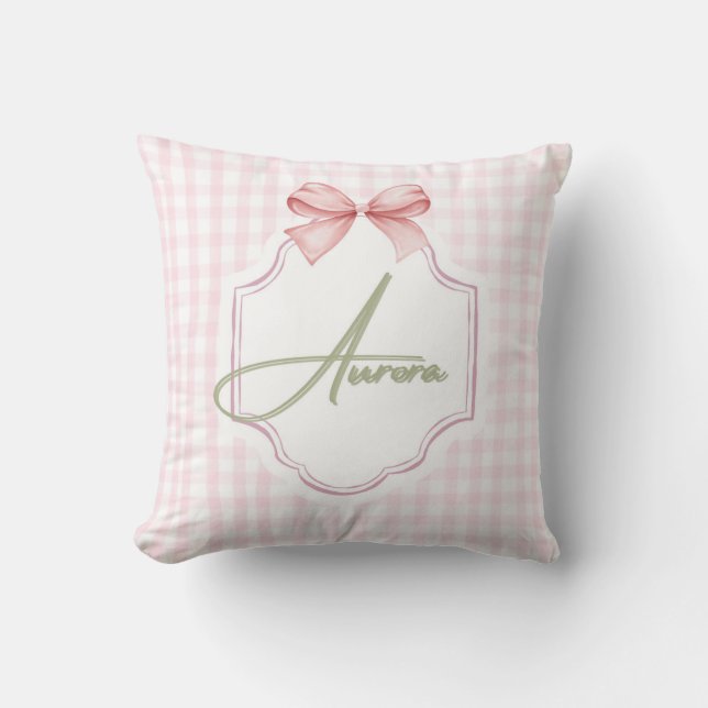 Almofada Arco Rosa Personalizado Aurora e Impressão Gingham (Frente)