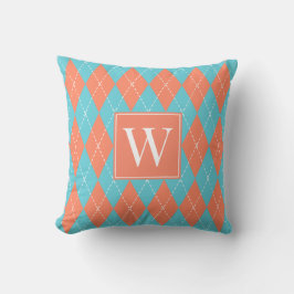 Almofada Argyle Costurado à Mão – Coral e Turquesa