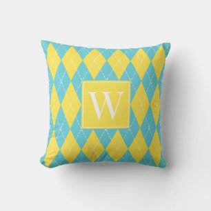 Almofada Argyle Costurado à Mão Préppy – Amarelo e Turquesa