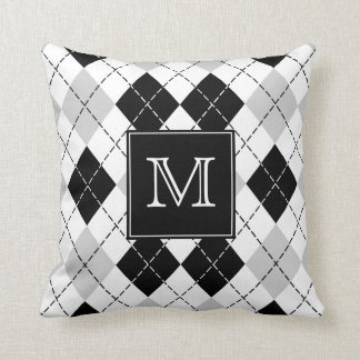 Almofada Argyle preto e branco cinzento Monogrammed