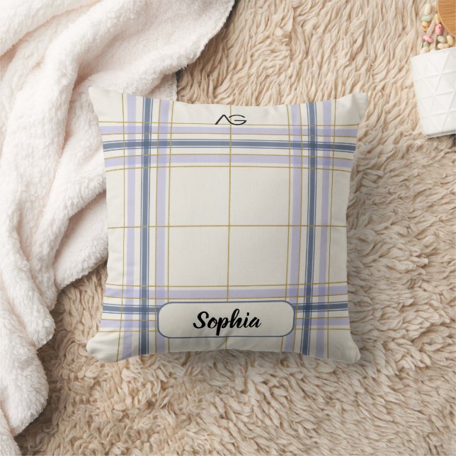 Almofada AriaGrace Ivory & Lavender Luxe Plaid Pattern Name (Cobertor)