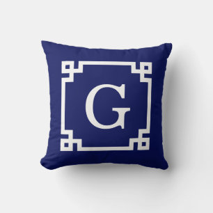 Almofada Armação Navy White Greek Key #2 Monograma Inicial