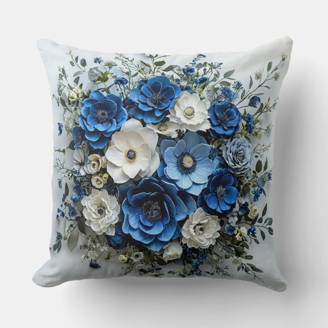 Almofada Arranjo Floral Azul e Branco Lindo (Frente)