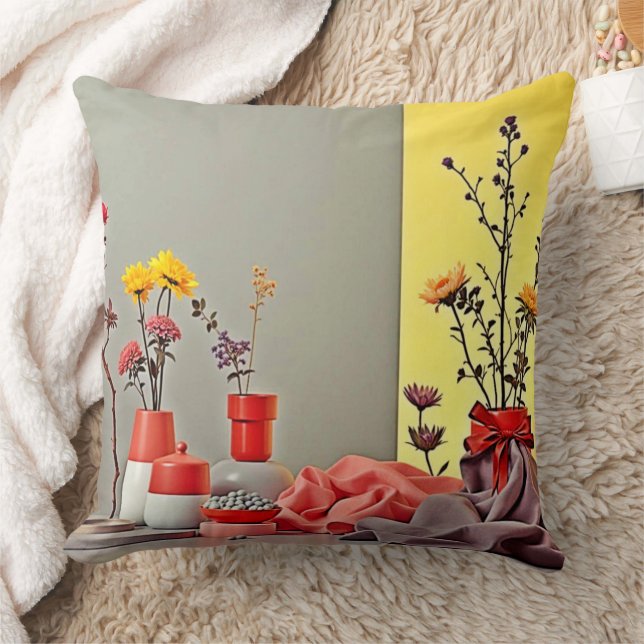 Almofada Arranjo Vibrante de Amarelo e Vermelho Design (Cobertor)
