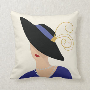 Almofada Art Deco 1930s, mulher de chapa de moda em chapéu
