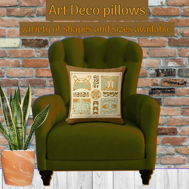 Almofada Art Deco Abstrato Floral com Sage Green e Dourado (Criador carregado)