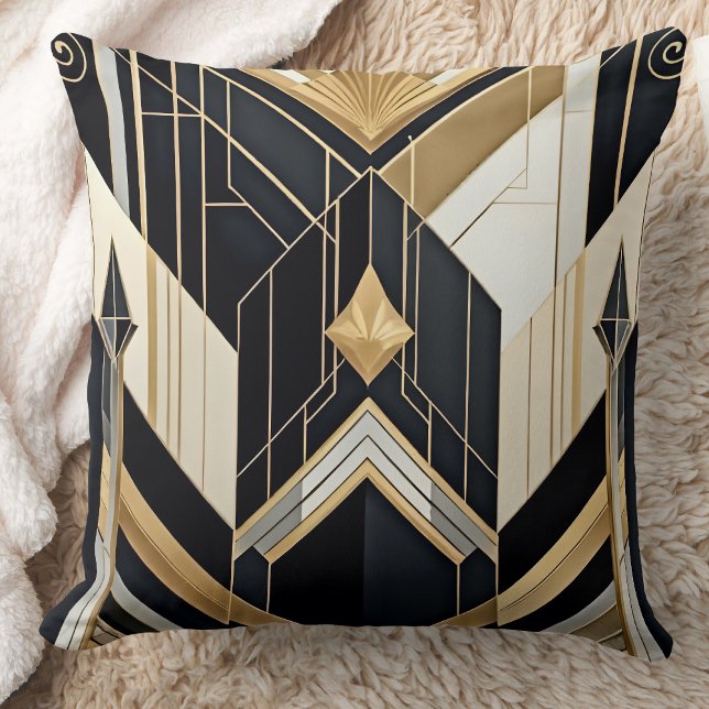 Almofada Art Deco antigo Dourado Black Geométrico Design (Criador carregado)