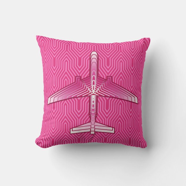 Almofada Art Deco Avião, Fuchsia e Pastel Rosa (Frente)