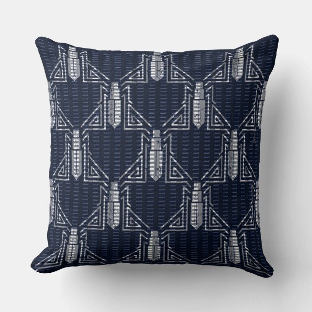 Almofada Art Deco Beetle Dash Patterno - Cinza em Azul Mari (Frente)