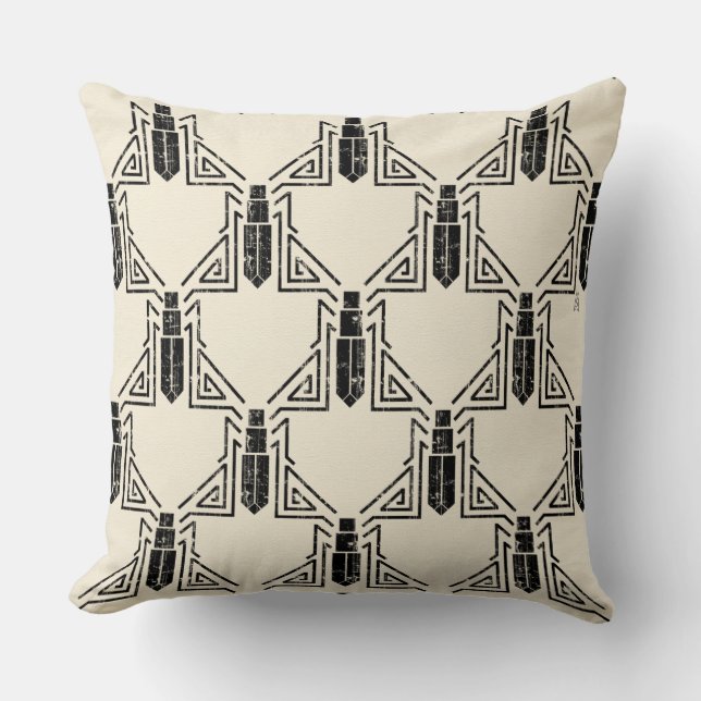 Almofada Art Deco Beetle Patterle - Preto em Creme (Frente)