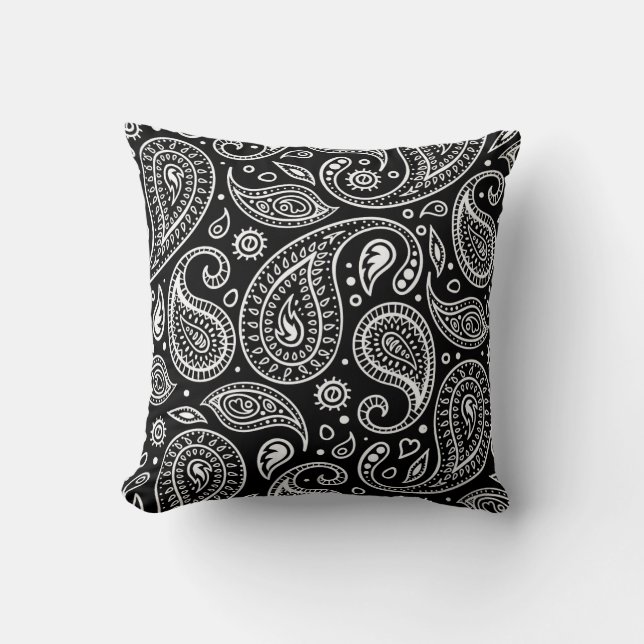 Almofada Art Deco Black and White Floral Paisley Standard (Frente)