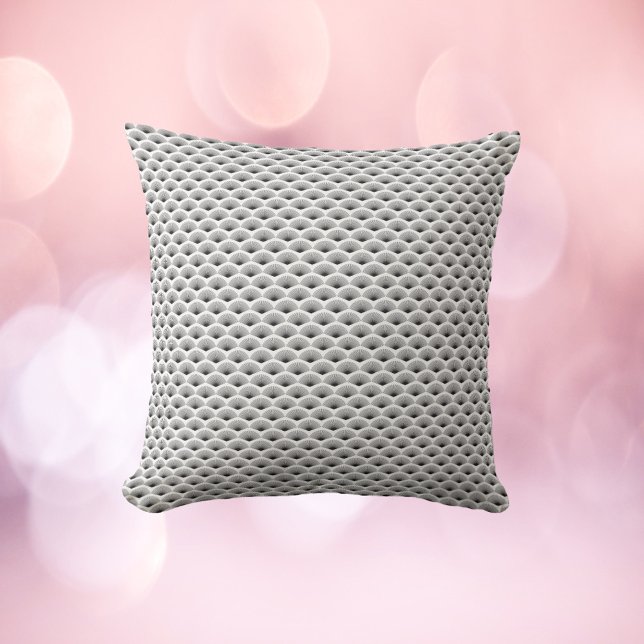 Almofada Art Deco Black Fans White Background (An art deco inspired throw pillow with a black fan pattern on a white background.)