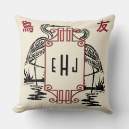 Almofada Art Deco Chinês Caracter Bird Monogramas