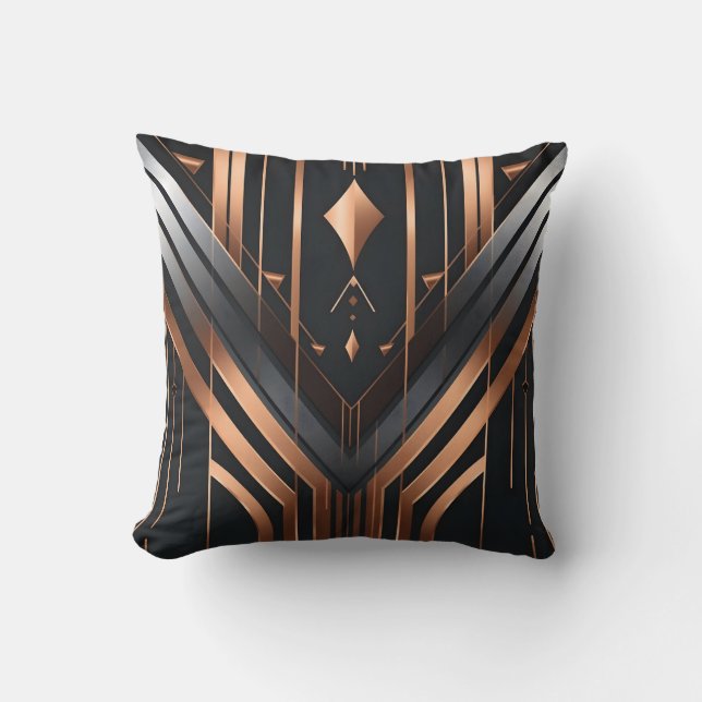 Almofada Art Deco Copper & Silver Geometric Design (Frente)