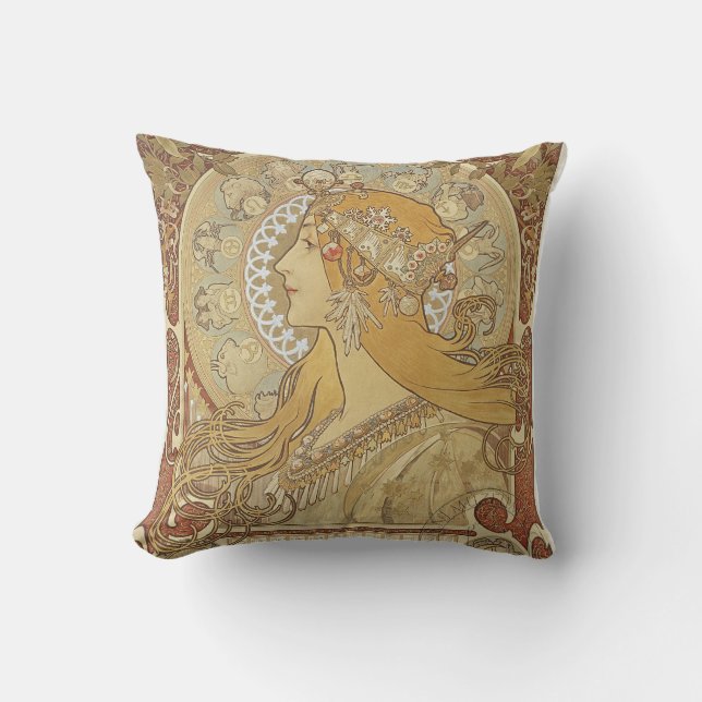 Almofada Art deco de Alphonse Mucha (Frente)