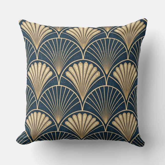 Almofada Art Deco Dourado E Azul Marinho  (Frente)