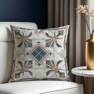 Almofada Art Deco Fleur-de-lis Azul e Branco