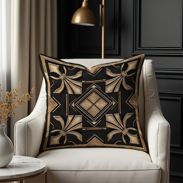 Almofada Art Deco Fleur-de-lis Black e Dourado (Criador carregado)