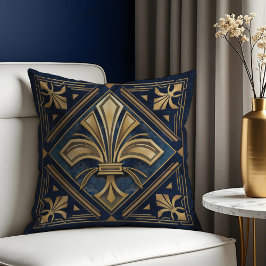 Almofada Art Deco Fleur-de-lis Blue e gold