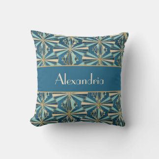 Almofada Art Deco Geometric Gold, Blue & Teal Luxury Glam
