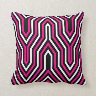 Almofada Art deco geométrico - rosa fúcsia, preto e branc