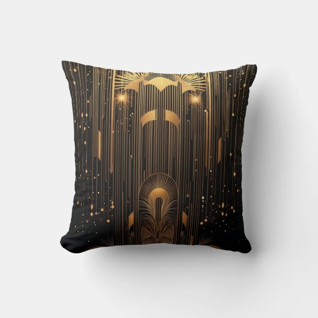 Almofada Art Deco Gold Rain Egyptian Art Black 15 x 15 (Frente)