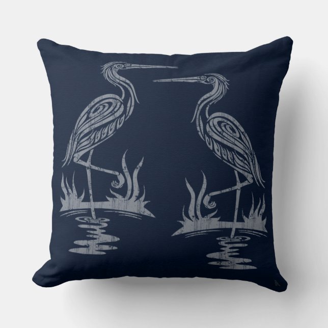 Almofada Art Deco Herons - Cinza Azul Marinho (Frente)