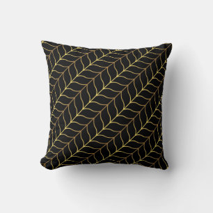 Almofada Art Deco Herringbone Dourado Padrão Preto De Luxo