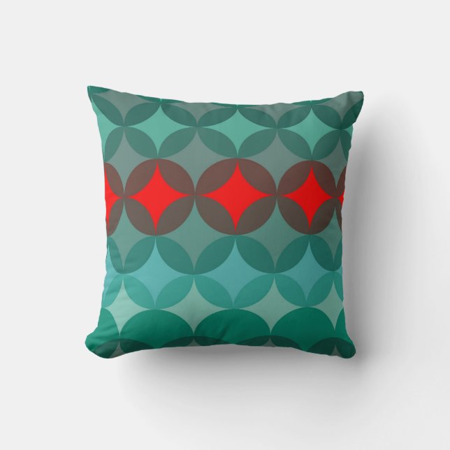 Almofada art deco inspirou o teal e o abstrato vermelho (Frente)