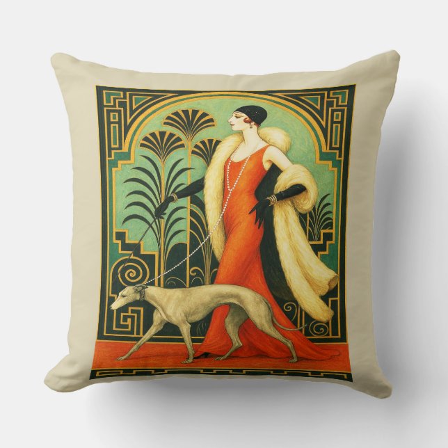 Almofada Art Deco Lady with Dog  (Frente)