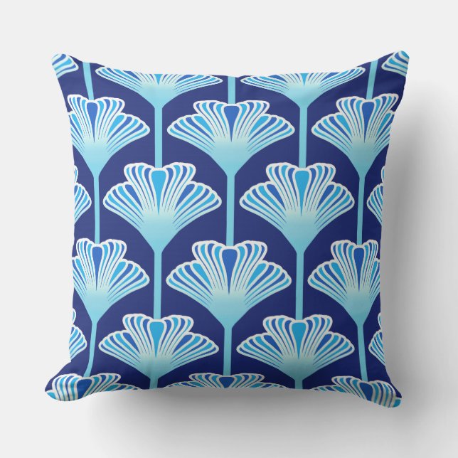 Almofada Art Deco Lily, Cobalt Blue, Aqua e White (Frente)