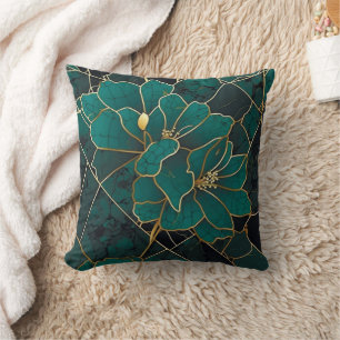 Almofada Art Deco Marble Mosaic Floral Emerald Green & Dour