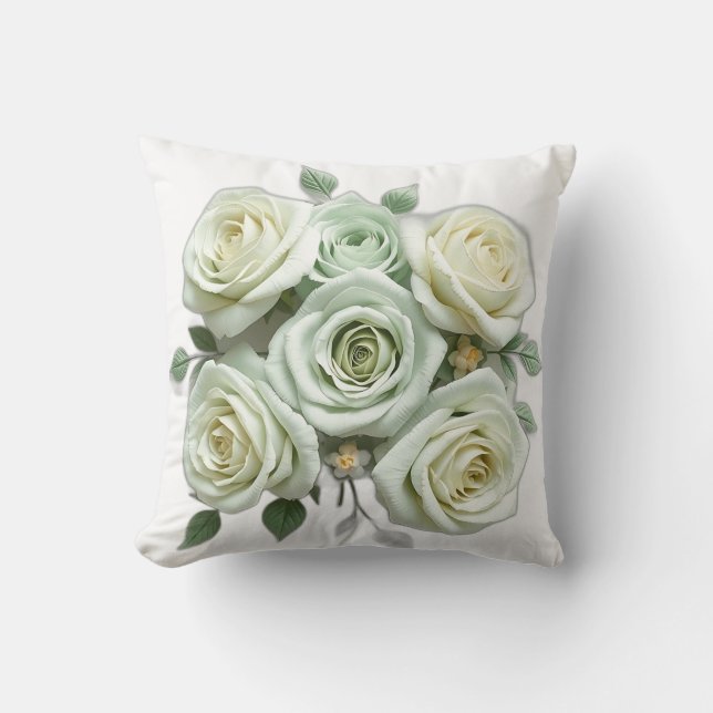 Almofada Art Deco Mint Rosas Florais Verdes (Frente)