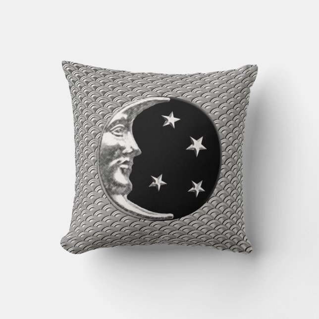 Almofada Art Deco Moon e estrelas - Black and Silver (Frente)