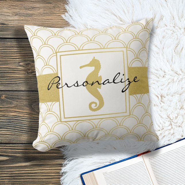 Almofada Art Deco Ocean Wave Patten Dourada Glitter Seacava (Criador carregado)