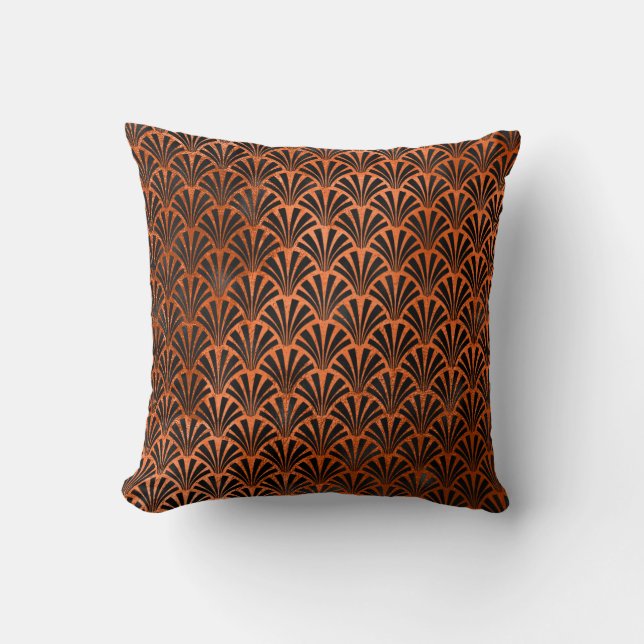 Almofada Art Deco Orange Black Metallic Seashells Scale (Frente)