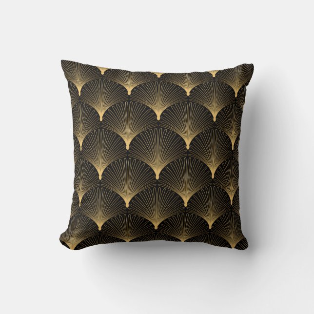 Almofada Art Deco: padrão de ouro preto. (Frente)