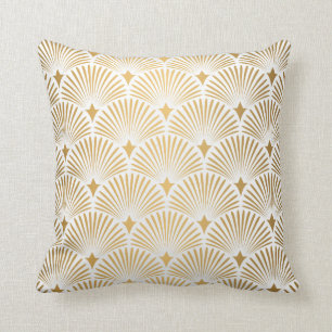 Almofada Art Deco Pattern. Serralheiro branco e dourado