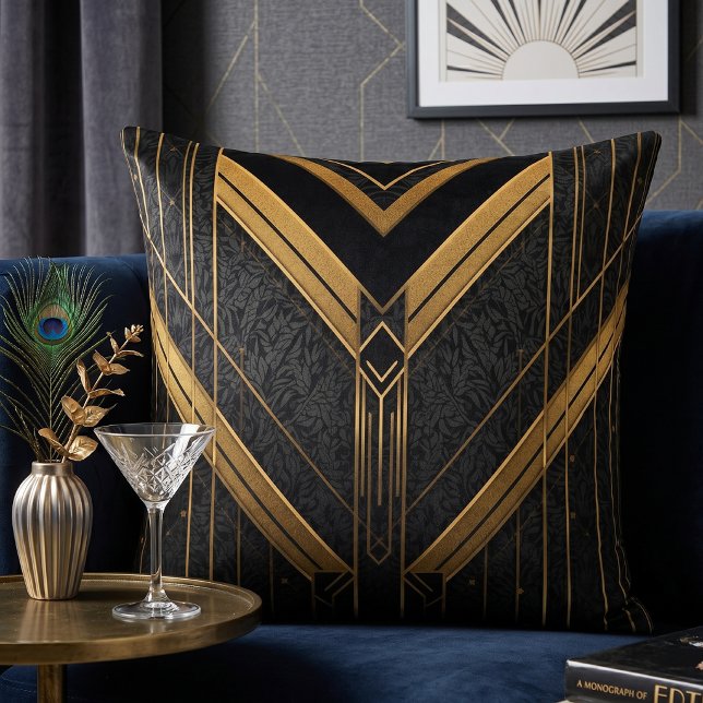 Almofada Art Deco Preto & Dourado Gatsby (Criador carregado)