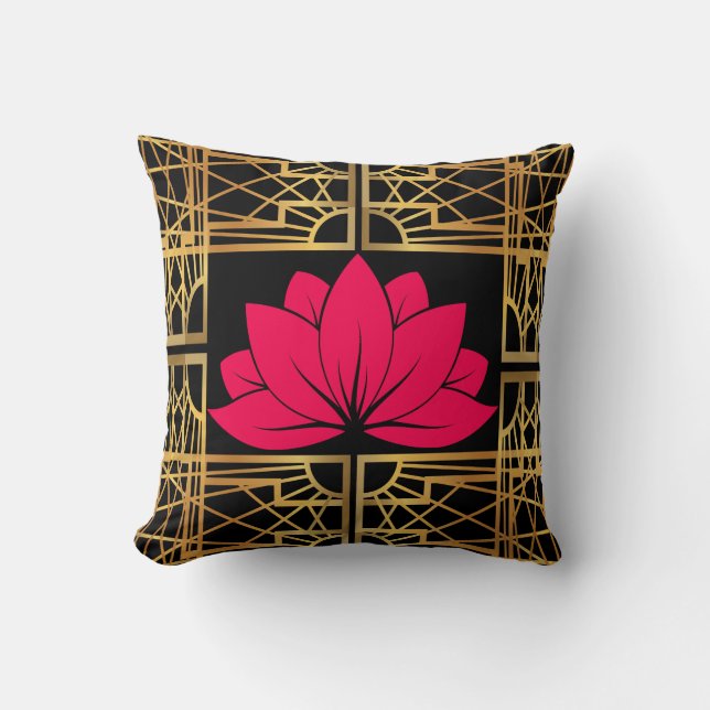 Almofada Art Deco Retro Lotus (red & black) (Frente)