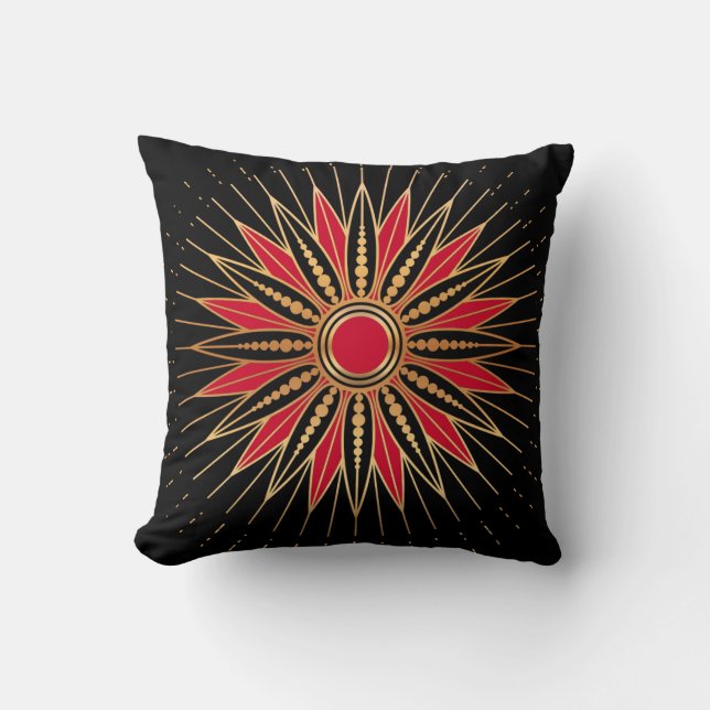 Almofada Art Deco Retro Star (red-gold-black) (Frente)