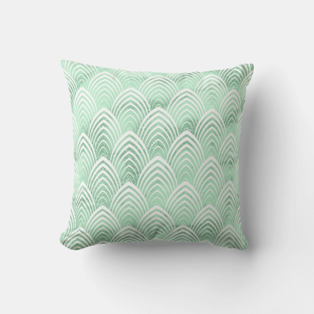 Almofada Art Deco Scales White Mint Green Stone Marble (Frente)