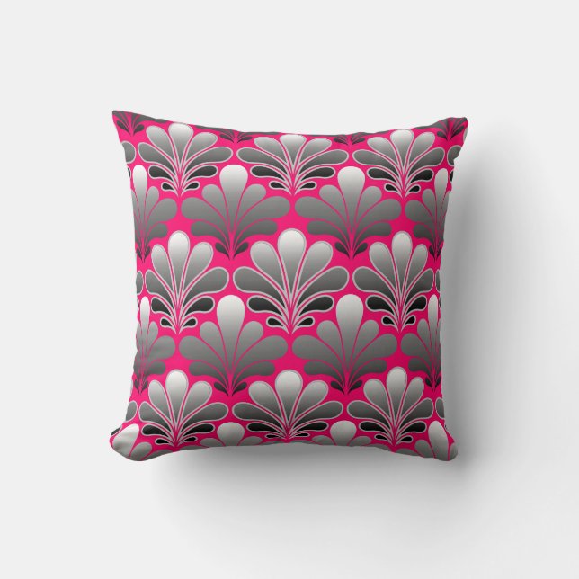 Almofada Art Deco Shell Pattern, Cinzas e Fuchsia Pink (Frente)