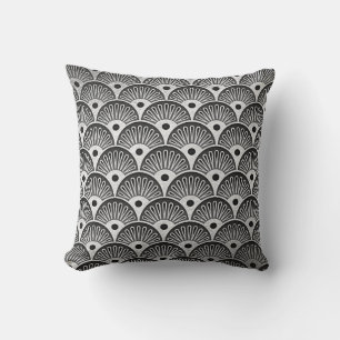 Almofada Art Deco Silver Black White Seashells Travesseiro
