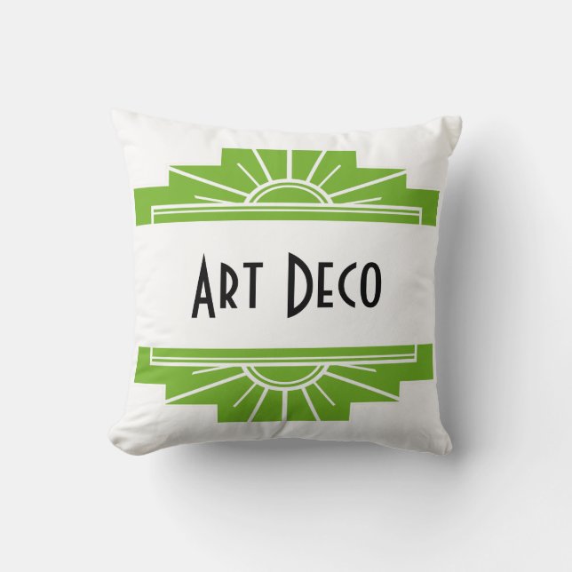 Almofada Art Deco Sunburst Patterno em Branco e Limão (Frente)