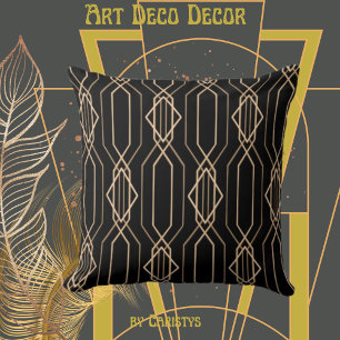 Almofada Art Deco Travesseiro lombar preto e Dourado